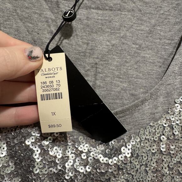 Talbots Silver Sequined Knit Tank NEW Plus Size 1X - Picture 3 of 6